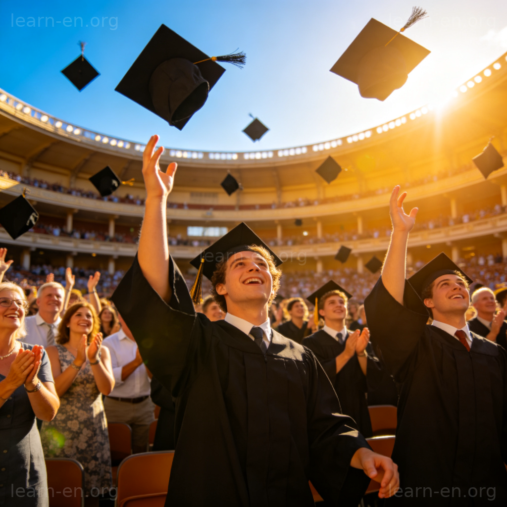 Graduation Ceremony 图解：学生抛学位帽的毕业典礼场景