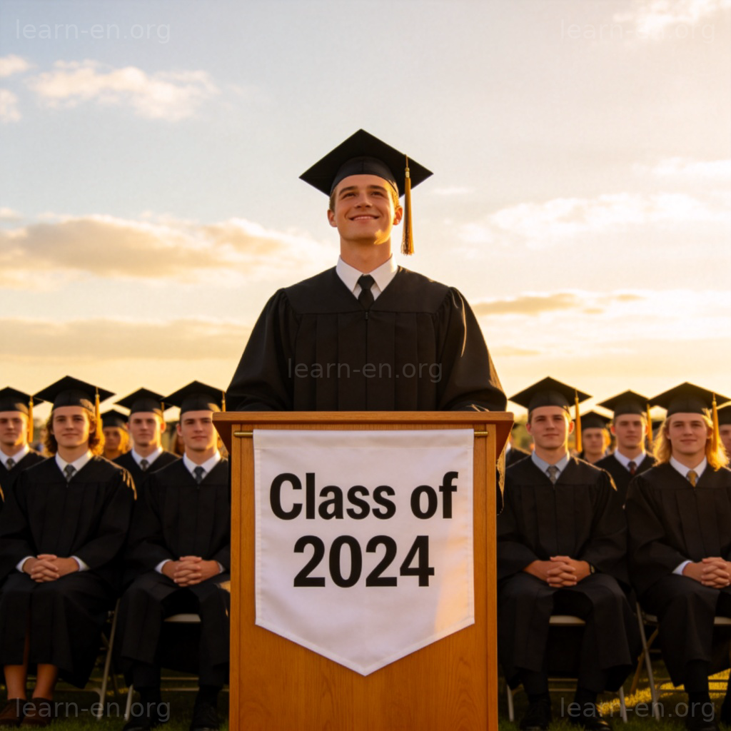 Graduation Speech 毕业演讲场景图解：毕业生在讲台发表感言