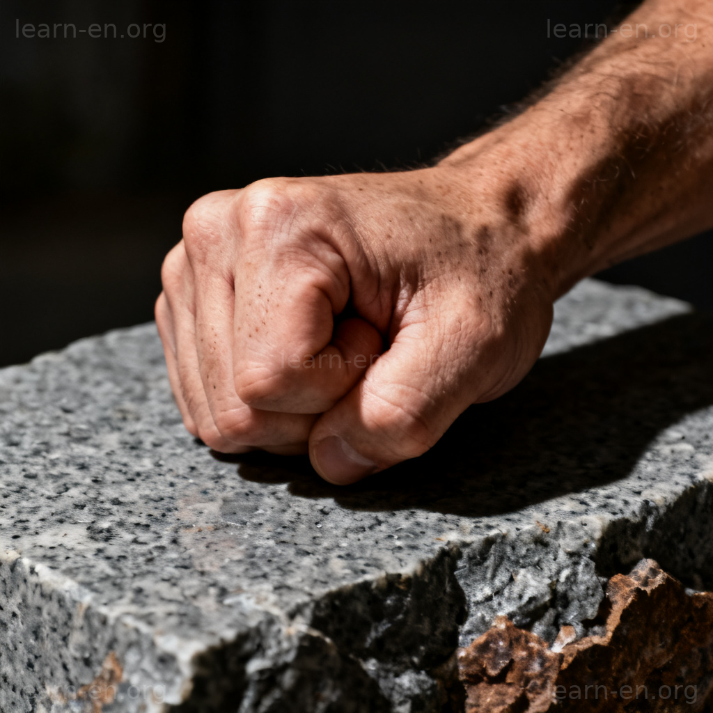 Figurative granite meaning shown by a determined fist on a solid stone surface.