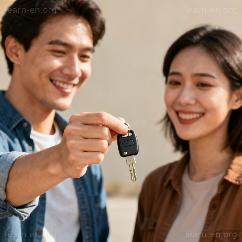 Grant permission handing car key with approval