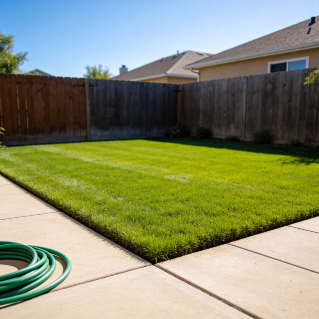 grass 含义图解：修剪整齐的后院草坪与步道边缘