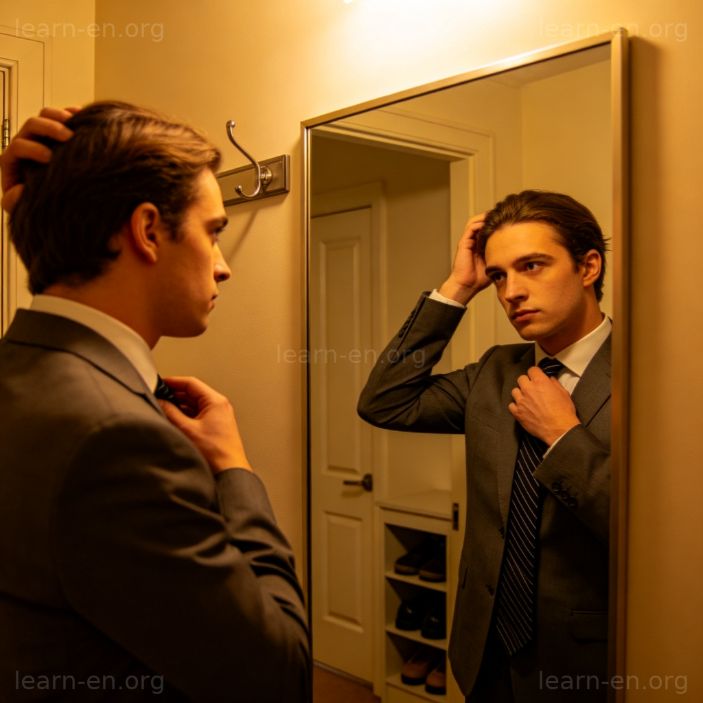 Grooming 打扮图解：男士对镜整理领带与发型