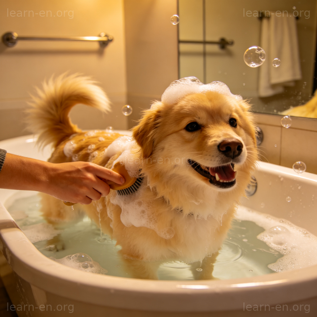 Grooming 梳理场景：为宠物狗洗澡并梳理毛发