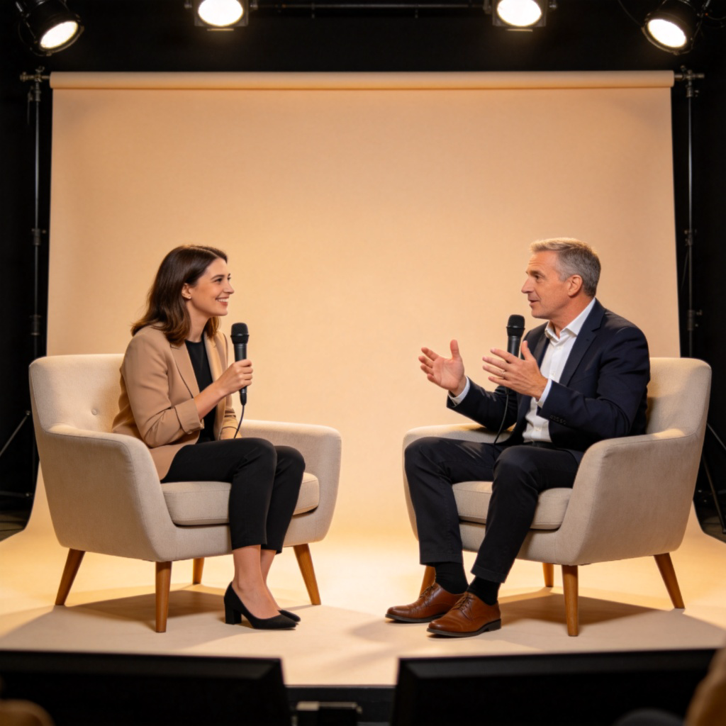 Guest 含义图解：演播室中节目主持人与嘉宾访谈