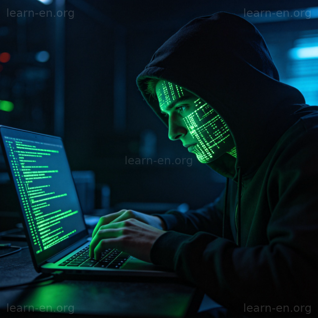 Hacking 黑客攻击场景图解：黑暗中黑客操作电脑