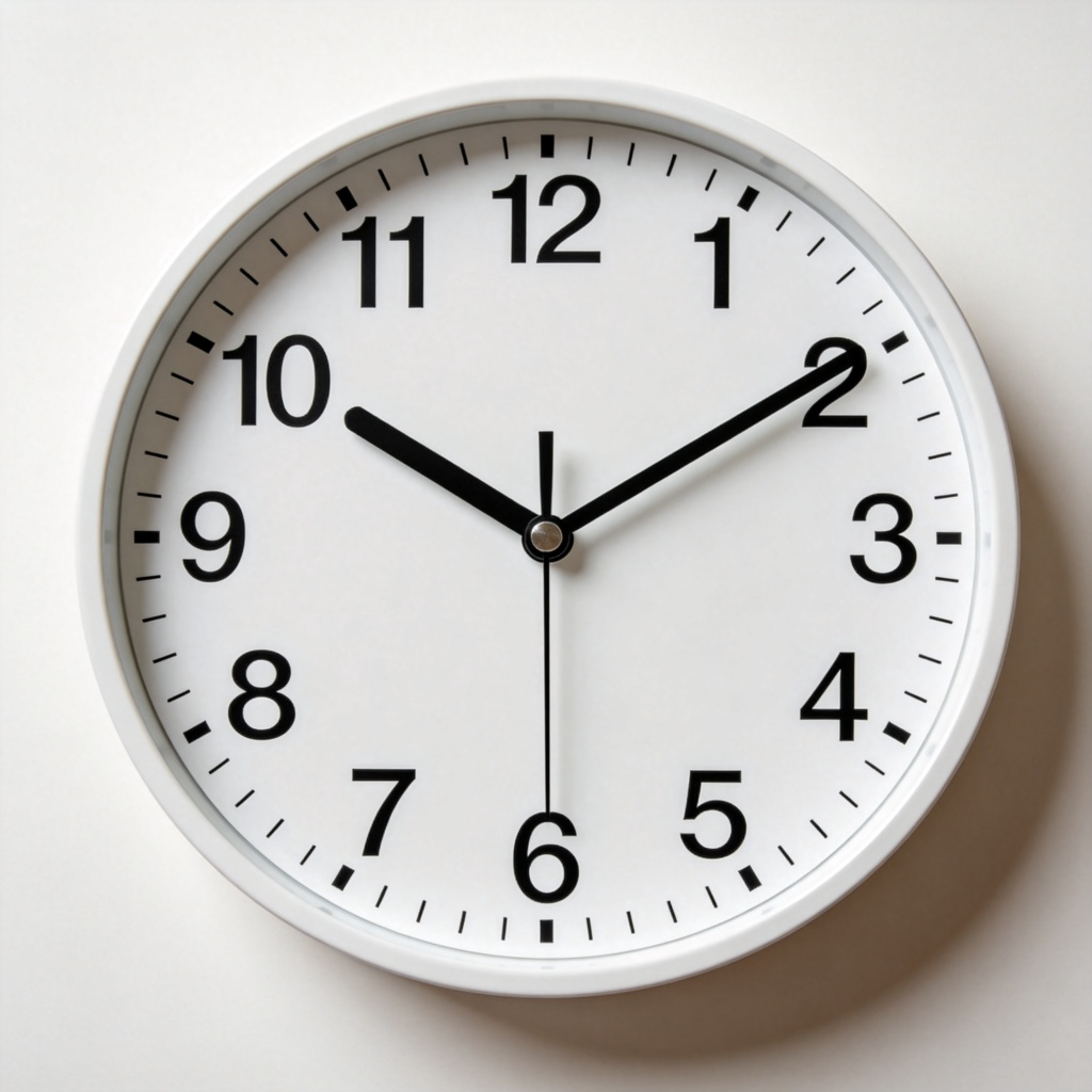 A close-up of a traditional round analog clock with clear numbers and hands. The hour hand points exactly midway between the 2 and 3, and the minute hand points straight down at the 6, showing the time 2:30. Plain, light-colored background.