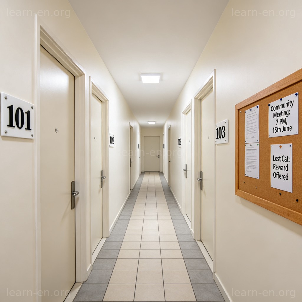 Hallway 场景：公寓楼内带门牌号的公共楼道区域