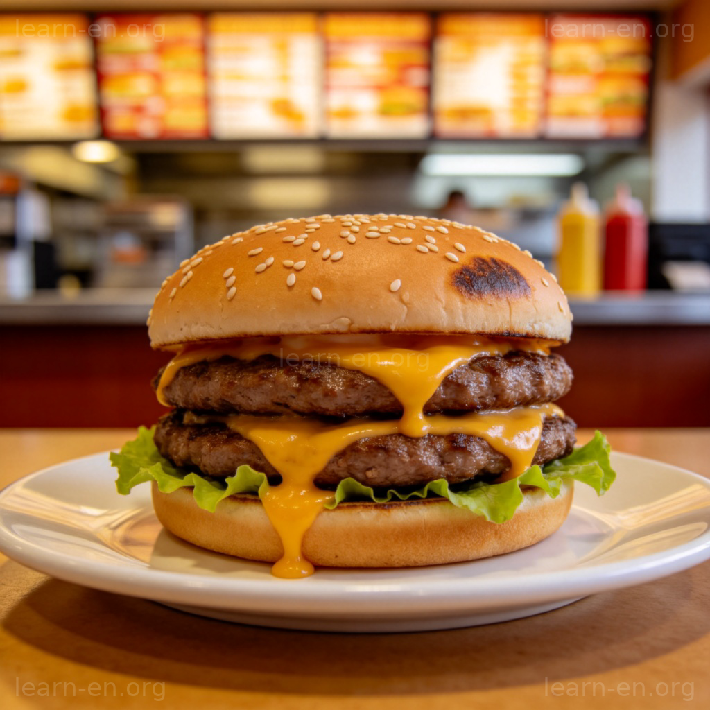 Hamburger 汉堡包图解：芝士肉饼生菜夹在芝麻面包中