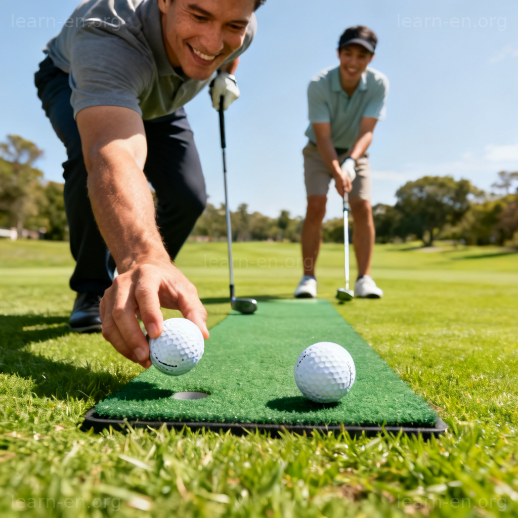 Handicapped golf players with stroke advantage on green