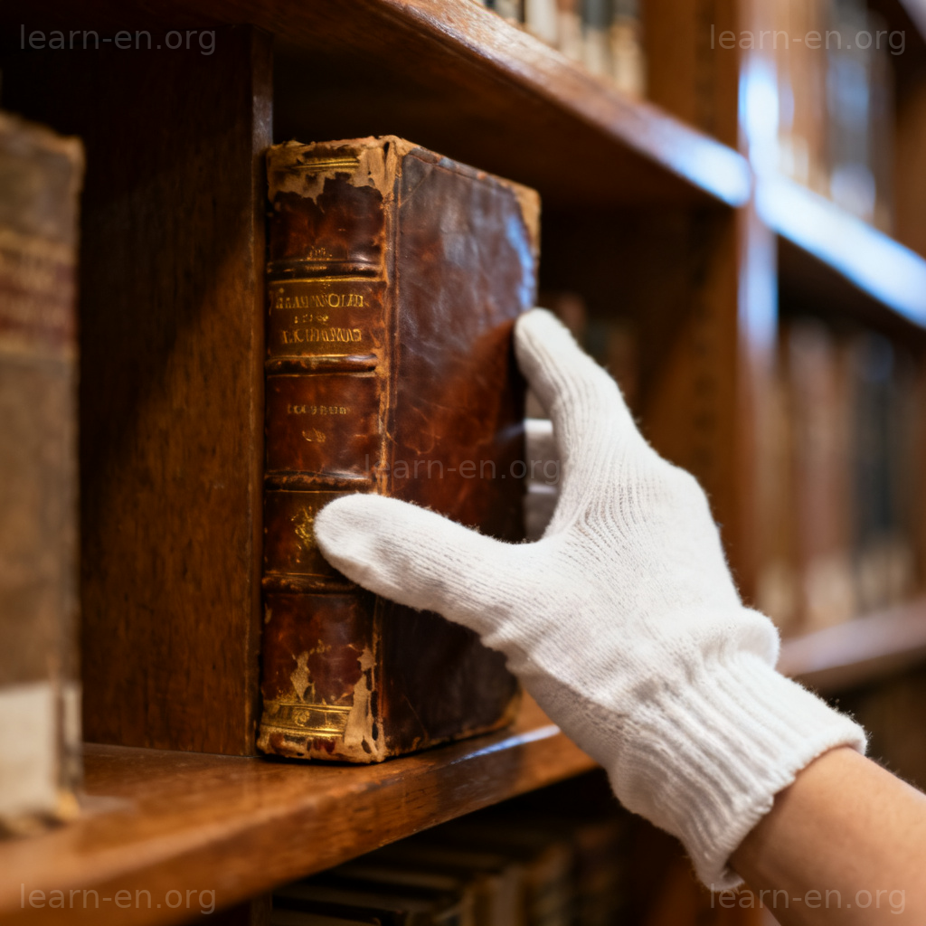 Handle meaning 'touch' depicted by gloved hands carefully holding an old book.