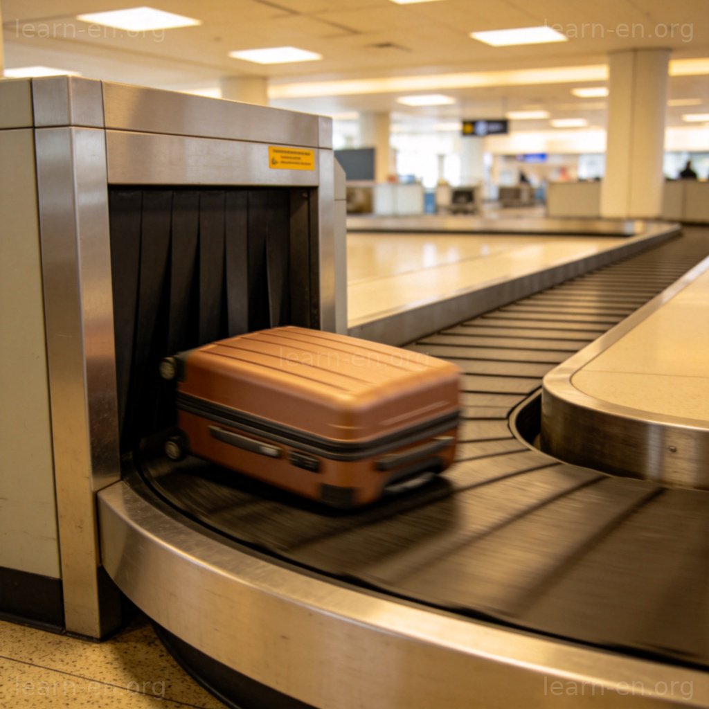 hardly场景图解：行李刚出现在传送带上表示刚刚