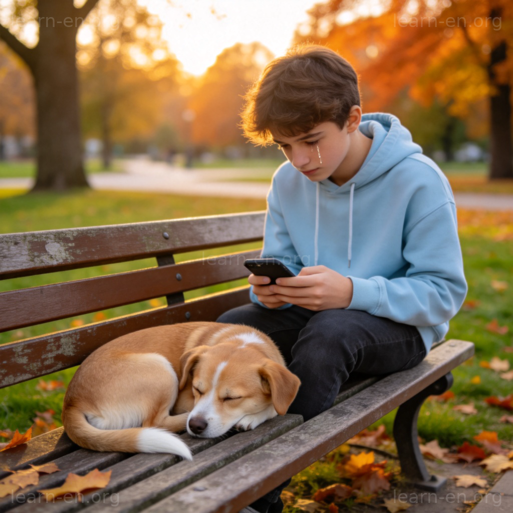 heartbroken 含义图解：独自坐在长椅上看照片流泪的年轻人