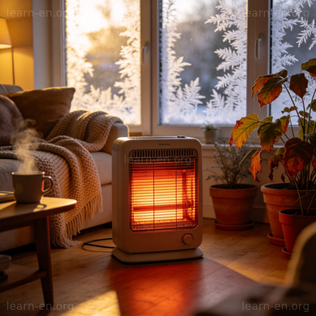 heater加热器图解：冬日客厅中发光的电暖器带来温暖舒适感