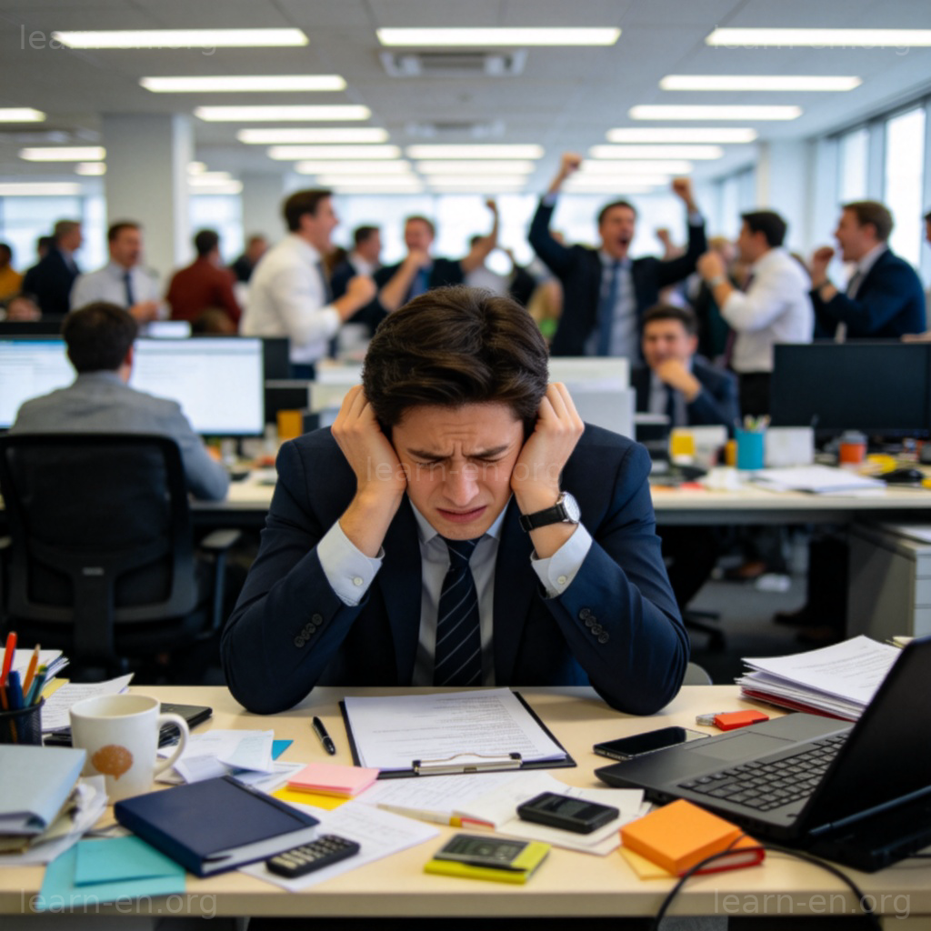 hell 比喻义图解：现代办公室中压力巨大、不堪忍受的场景