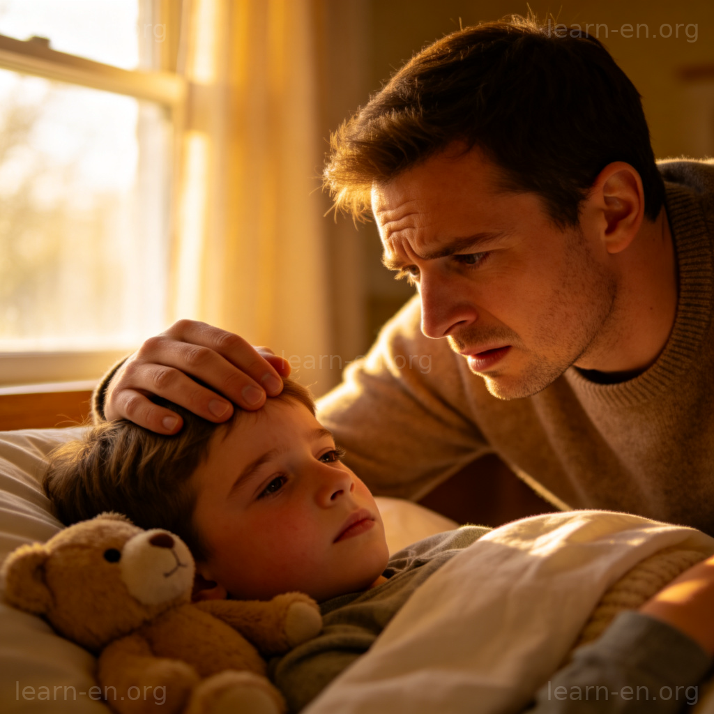 High Temperature 医学场景，家长用手背测量儿童额头体温