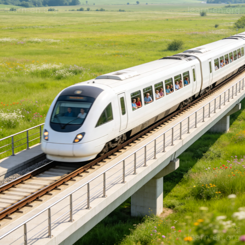 高速铁路图解：白色列车在田野高架桥上飞驰