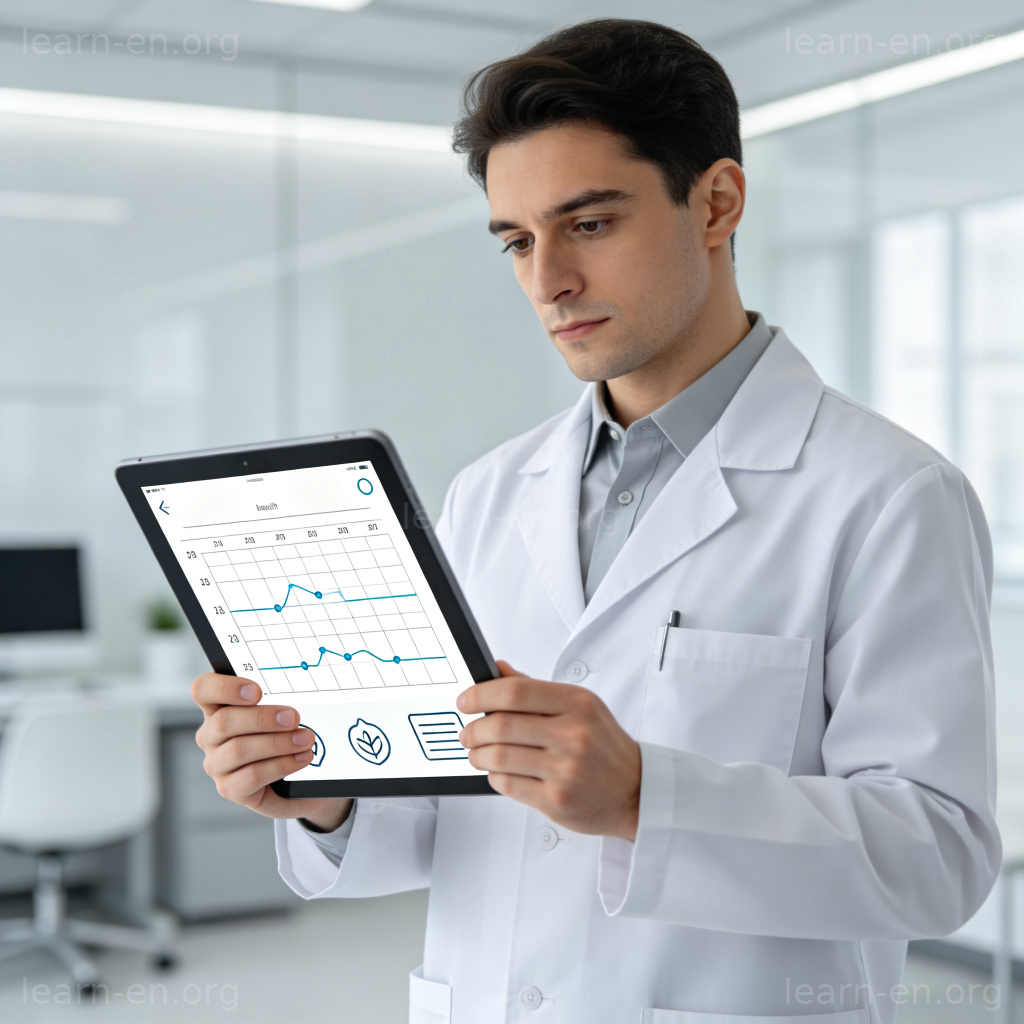 History personal record: doctor reviewing patient history on tablet