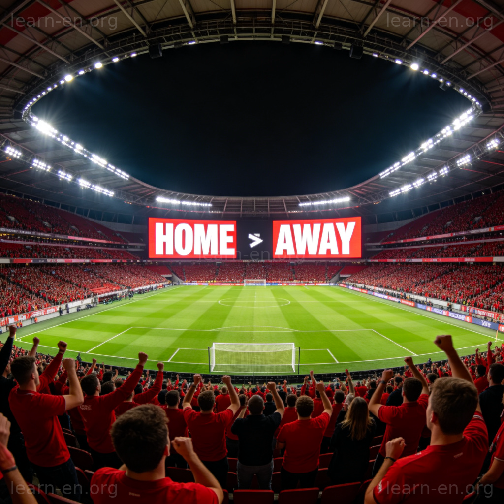 Home in sports: a crowded stadium with cheering fans at a home game.