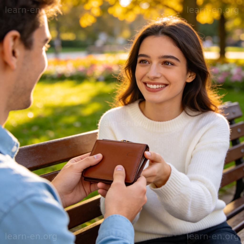 honest 含义图解：公园长椅上归还失主钱包的诚实行为