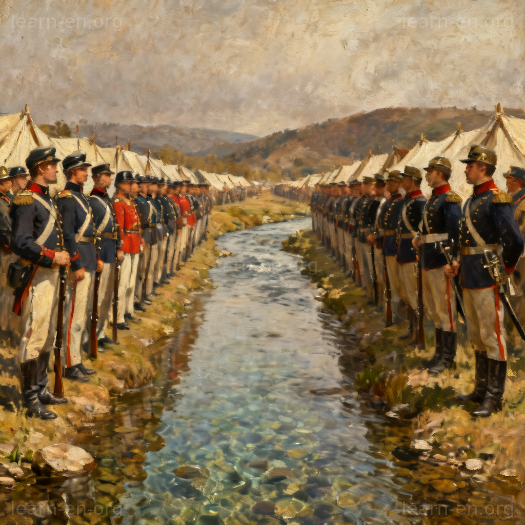 Hostile forces shown as opposing military camps in historical conflict