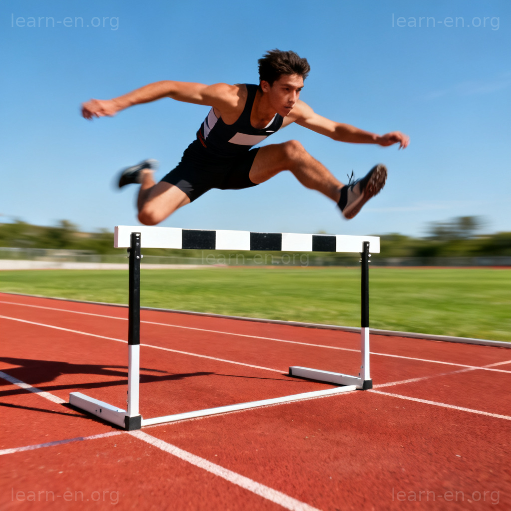 Hurdle as a racing obstacle showing an athlete jumping over a track hurdle in perfect form.