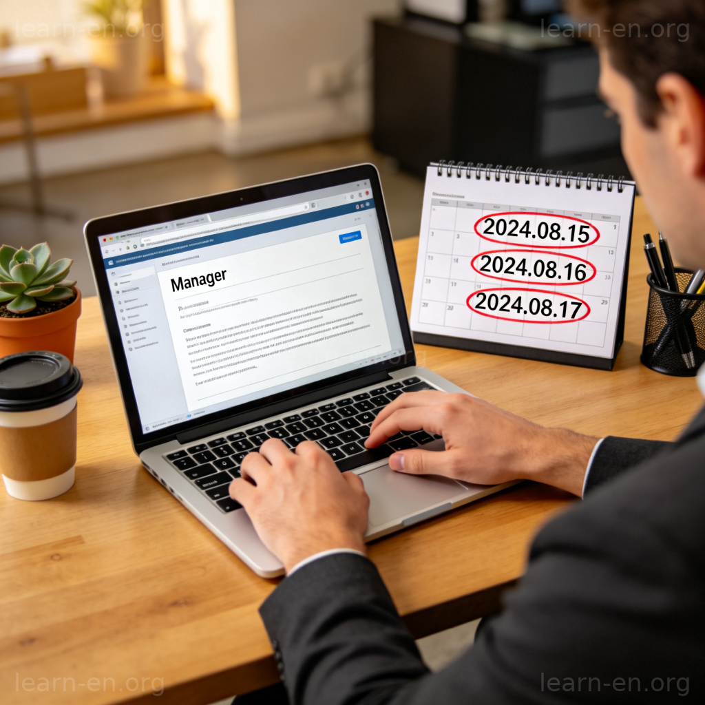 I'd like to request annual leave 图解：员工用笔记本电脑向经理写邮件申请年假