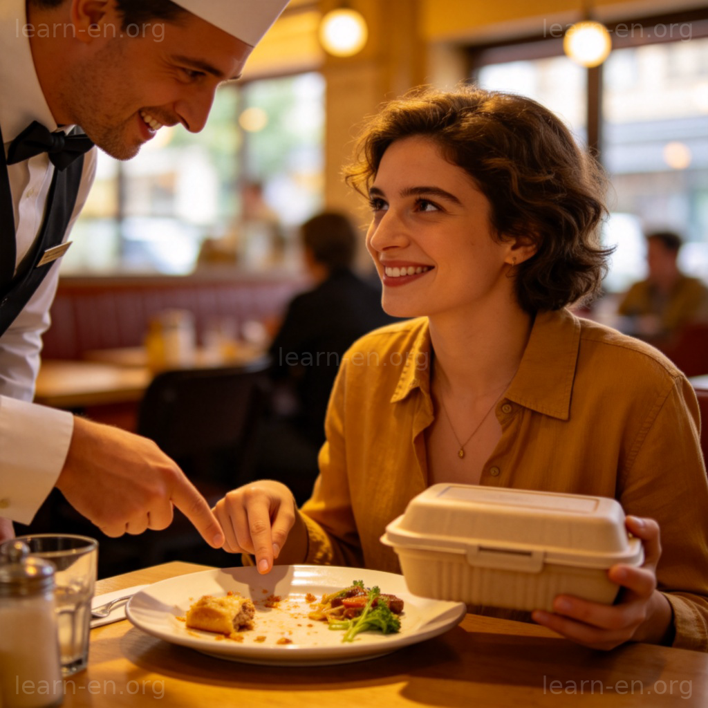 I'd like to take these leftovers away 短语图解：顾客礼貌请求服务员打包剩菜