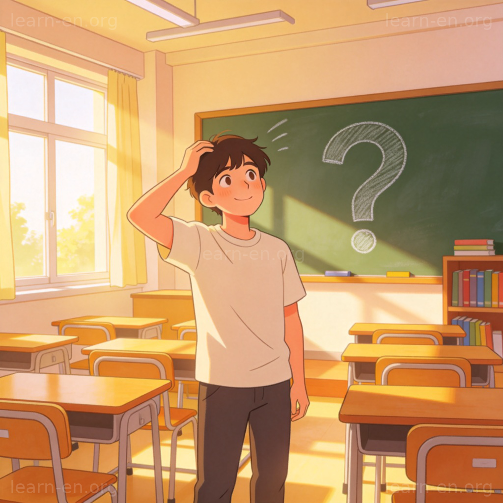 I Don't Know 图解：课堂上困惑挠头的人物与黑板问号