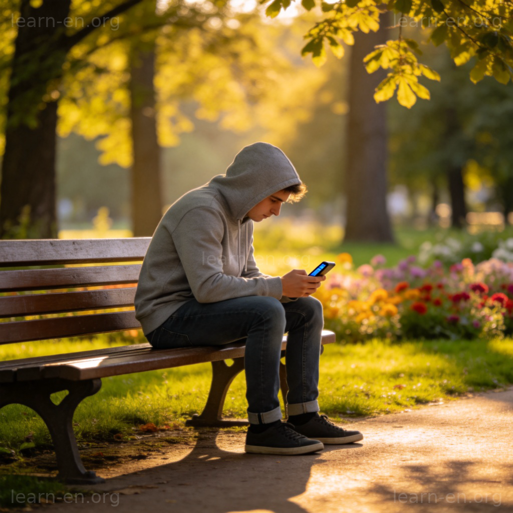 I'm addicted to my phone 图解：公园长椅上沉迷手机忽略美景的人