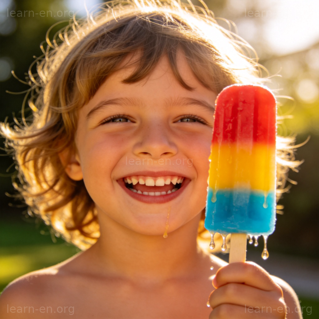 Ice Pops 图解：夏日孩童手持彩色滴落冰棍的欢乐场景