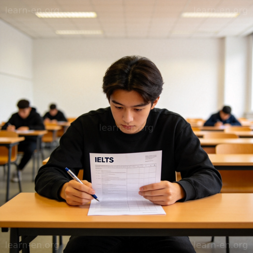 IELTS 雅思考试场景图解：考生在考场专注答题