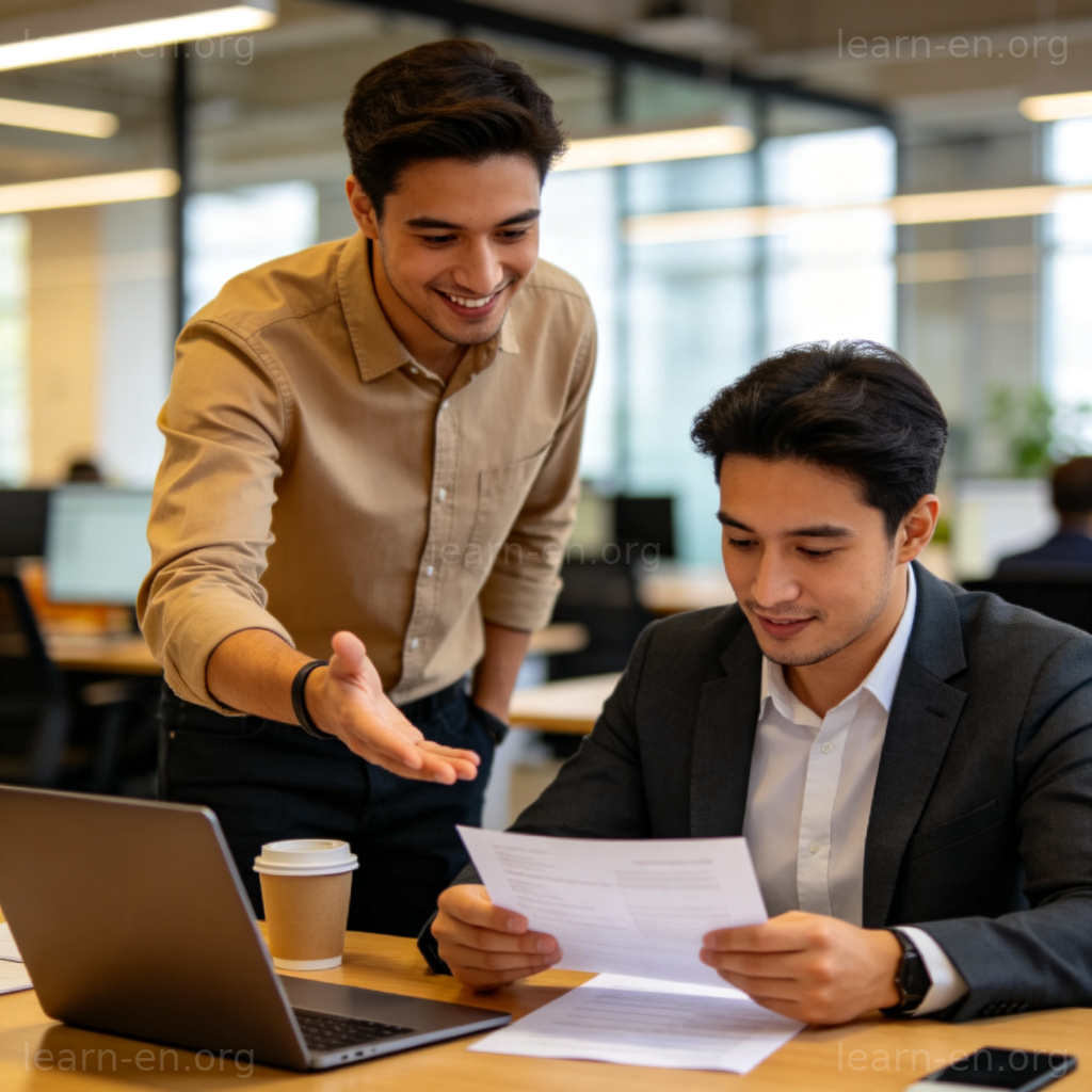 If you have any questions 图解：办公室中同事微笑示意并开放提问