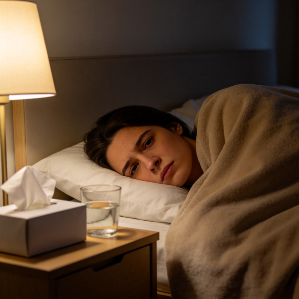 ill 生病含义图解：卧床休息的病人场景