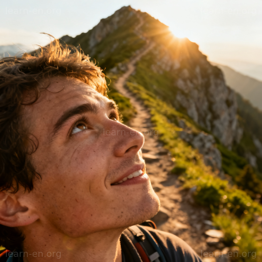 Impulse shown as the internal driving force motivating a hiker to reach a summit.