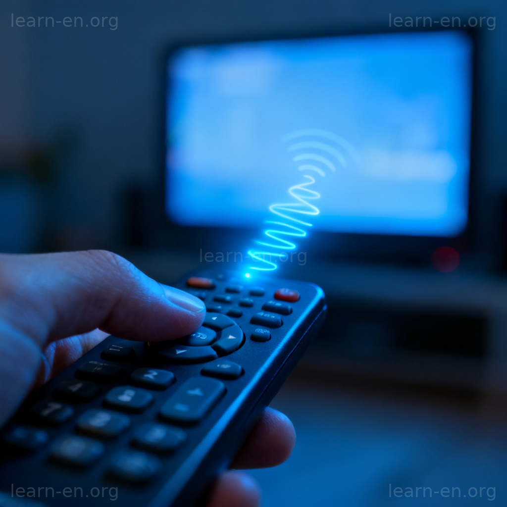 Impulse depicted as an electrical signal from a remote control to a TV.