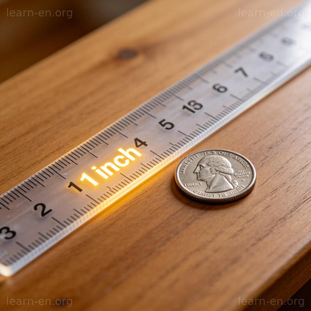 inch英寸图解：标尺上1英寸标记与硬币对比
