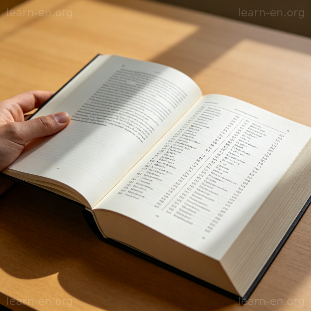 Index alphabetical list in book pages with page numbers