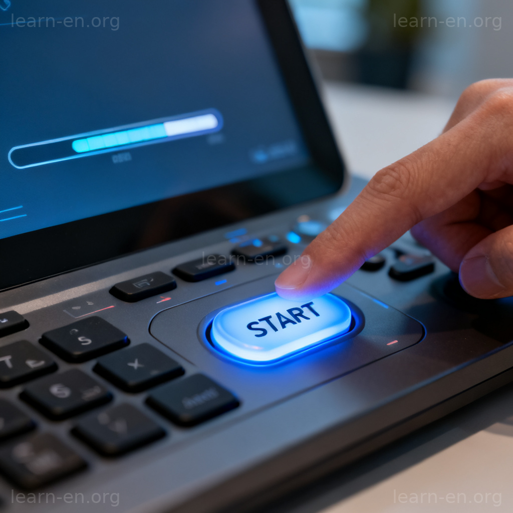 Finger pressing start button to activate system