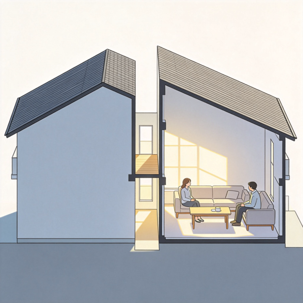 inner 内部含义图解：房屋剖面展示内部结构