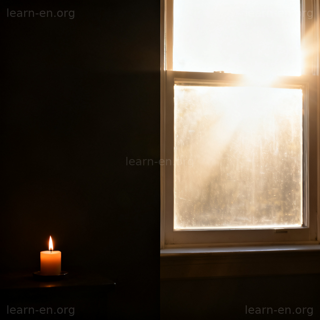 Insignificant power depicted by a weak candle flame vs powerful sunlight.