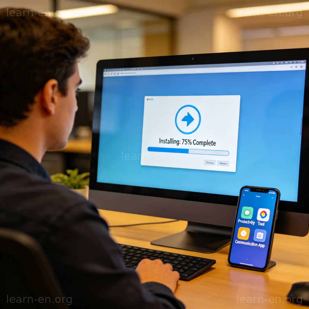 Installation d'un logiciel sur un ordinateur avec barre de progression