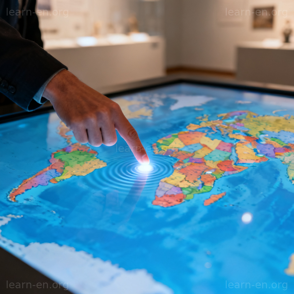Interface diagram: finger touching an interactive touchscreen display creating a ripple effect.