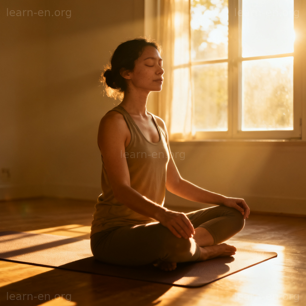 Intrinsic fundamental nature shown through a person meditating and focusing inward on their breath.