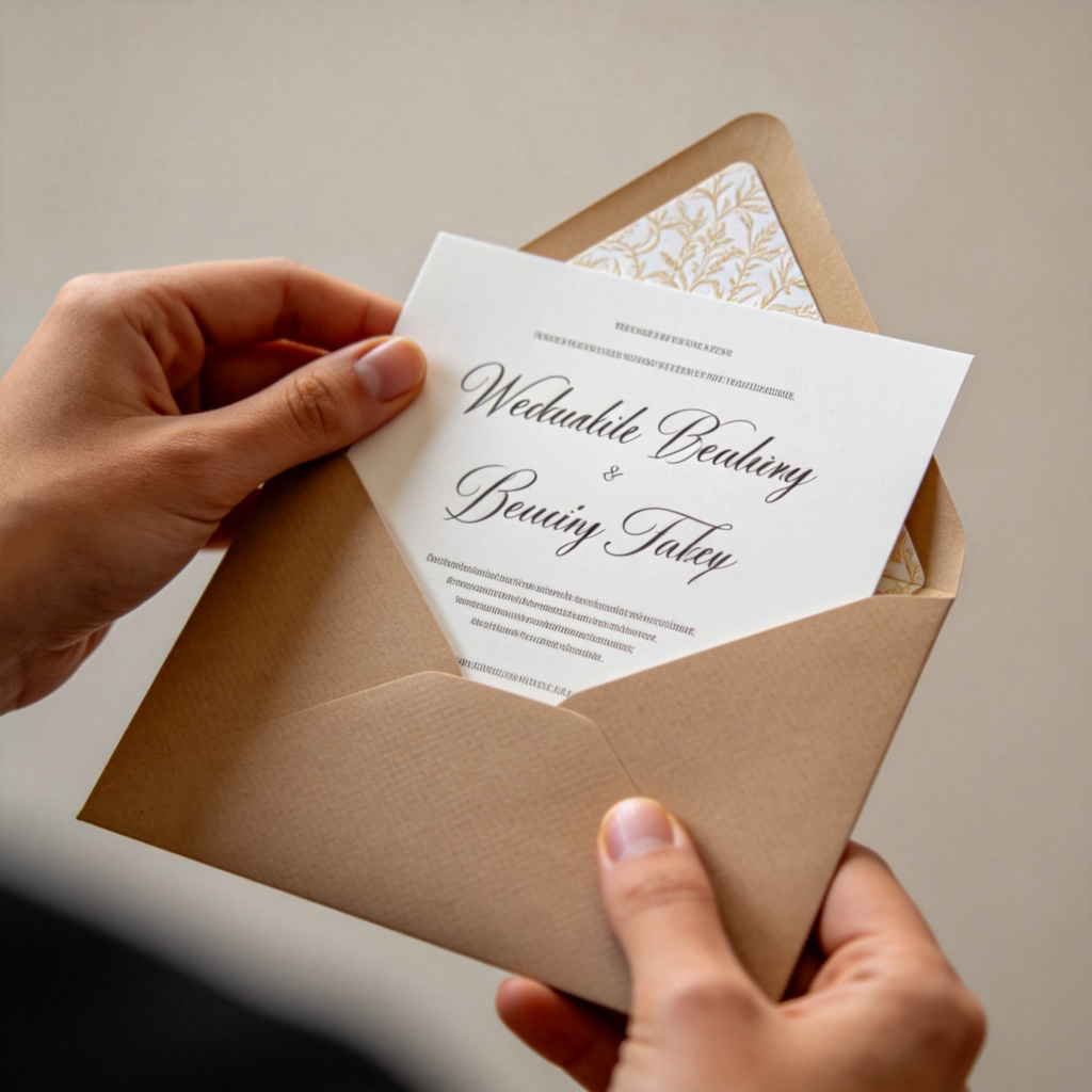 invitation 请柬含义图解：手持精美婚礼请柬的场景