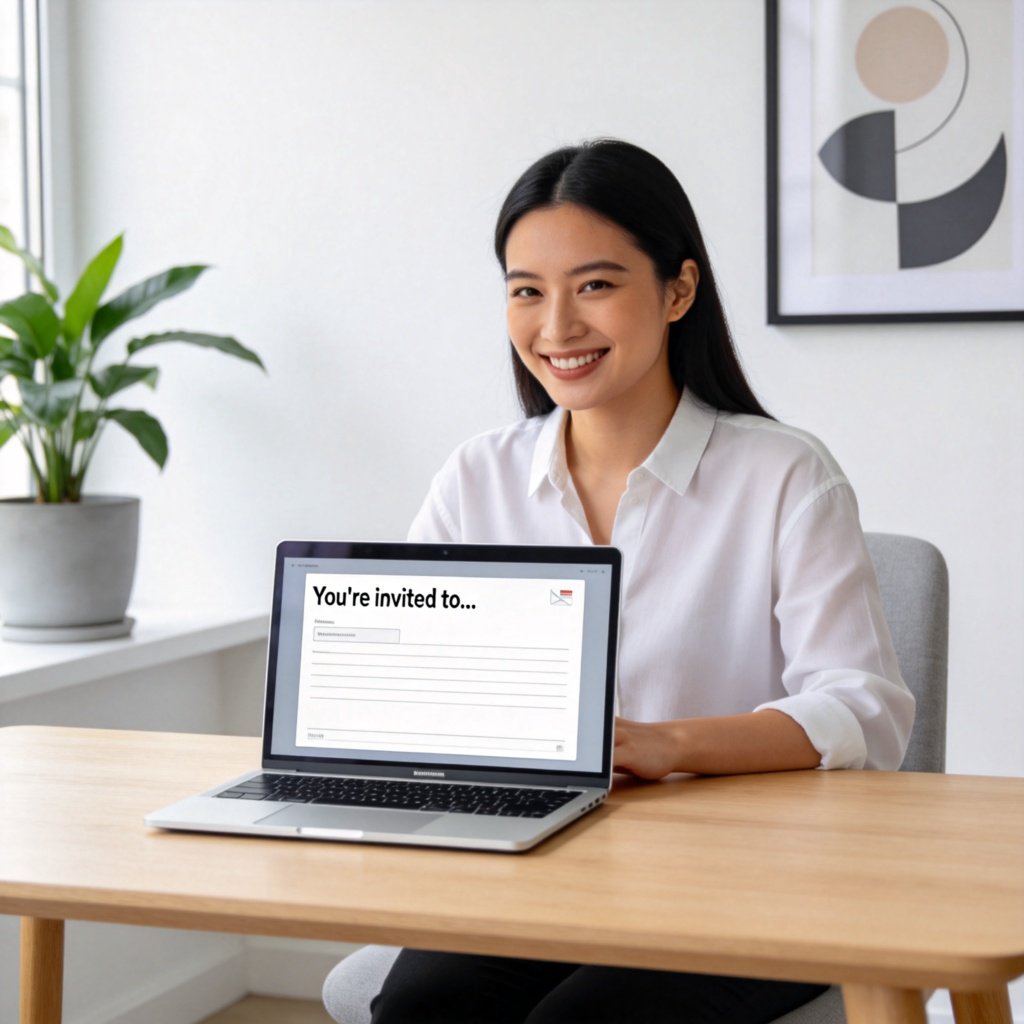 invitation 邀请行为图解：电脑上撰写邀请邮件的场景