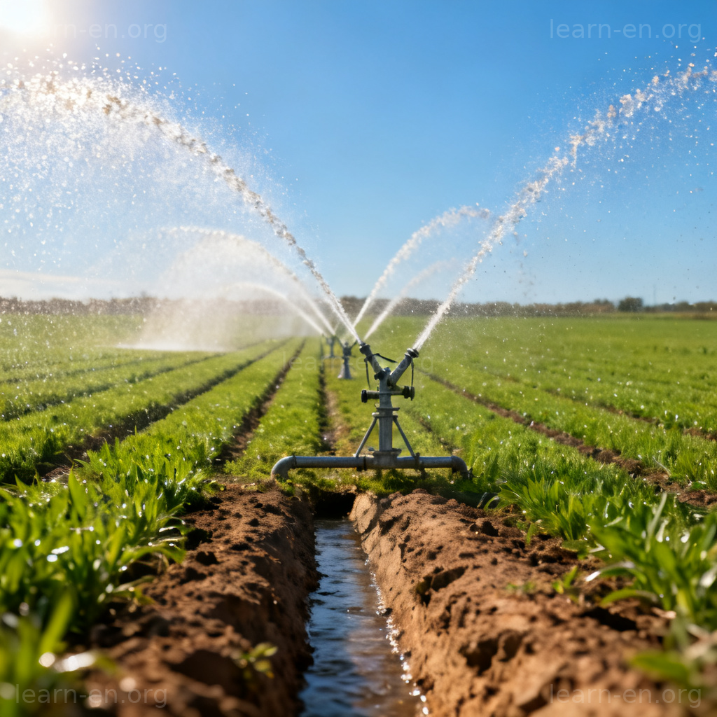 irrigation 灌溉含义图解：农田喷灌系统工作场景