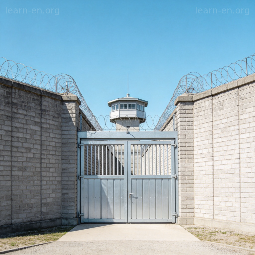 jail 监狱图解：高墙铁丝网和坚固大门外观