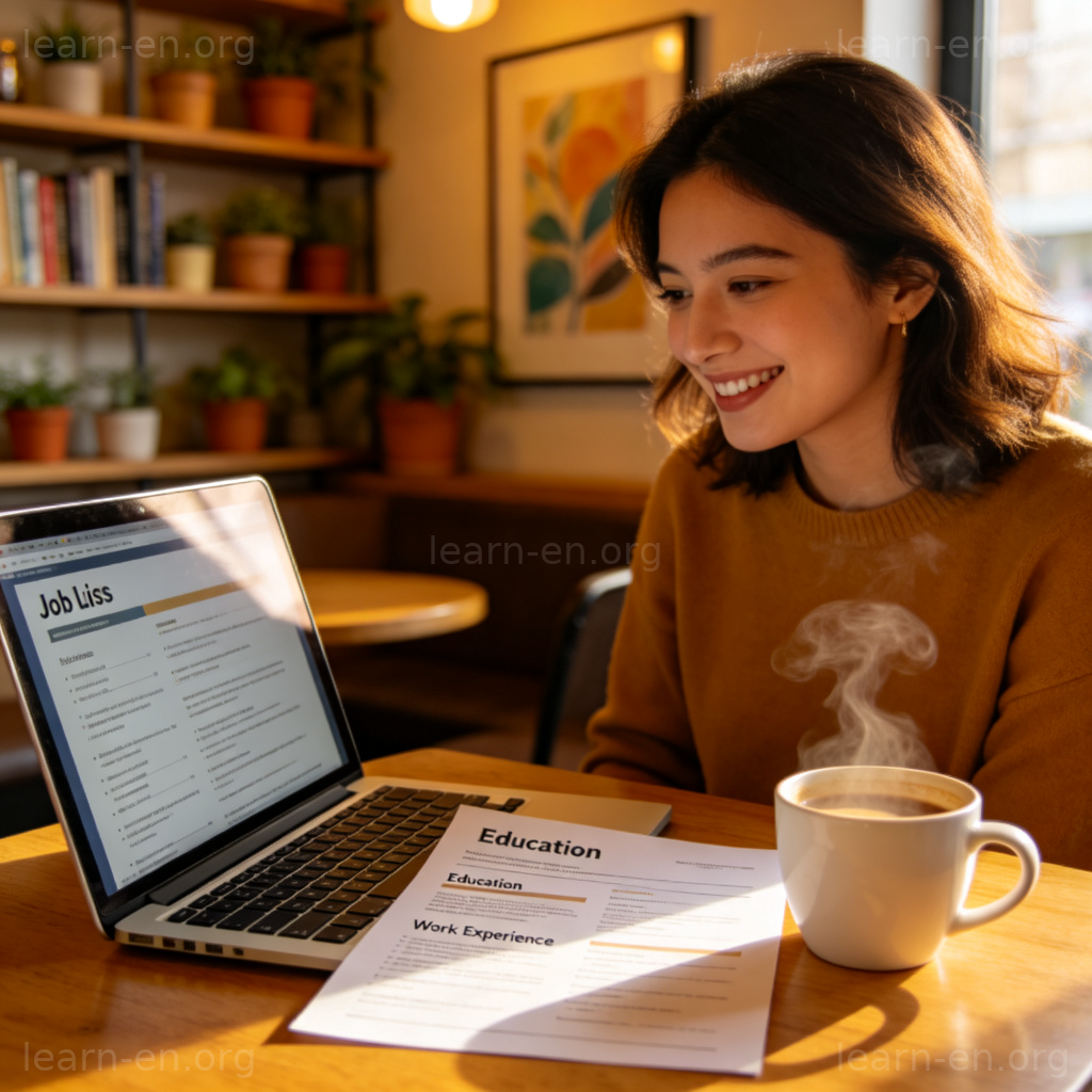 Job opportunity concept: person browsing listings on laptop in cafe