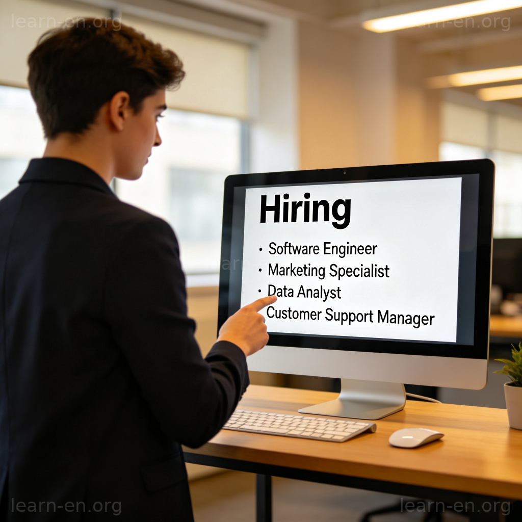Job vacancy concept pointing at hiring screen