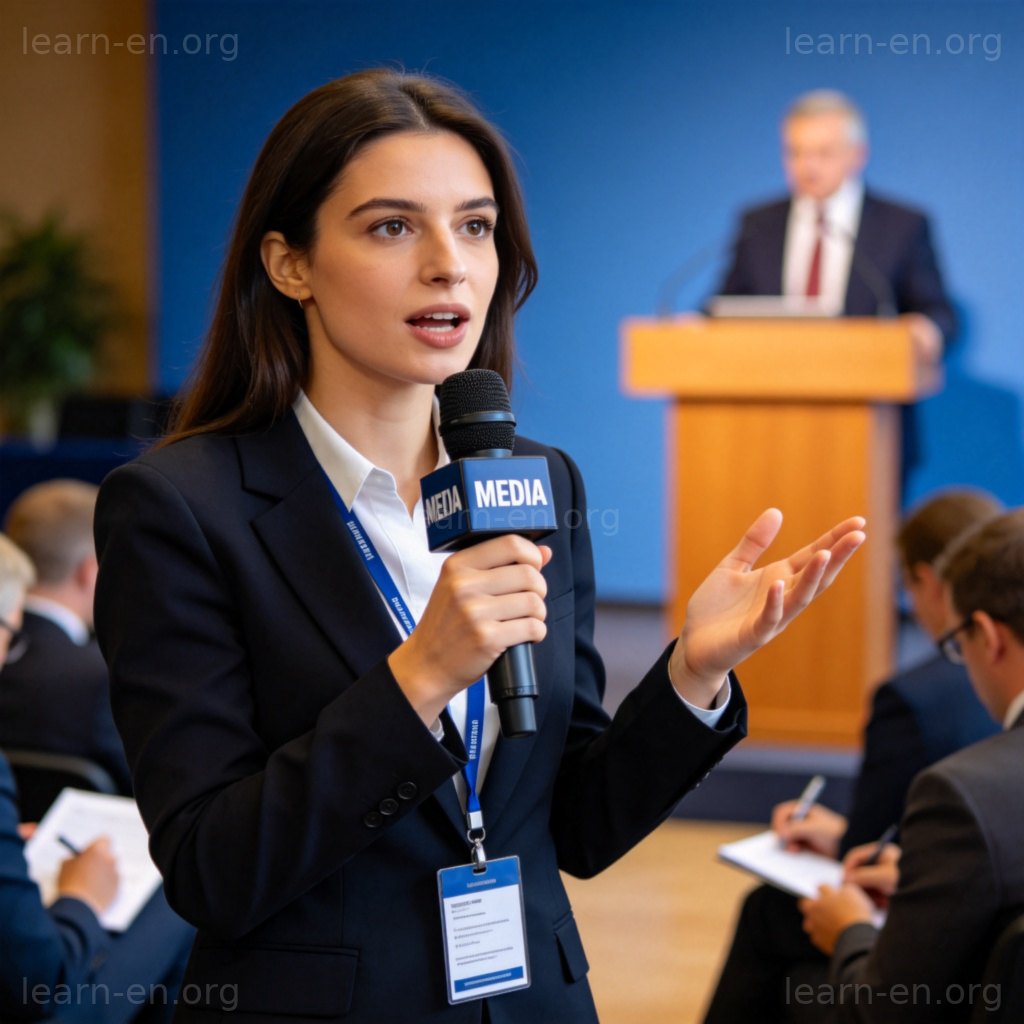 journalist 记者图解：女记者在新闻发布会提问场景